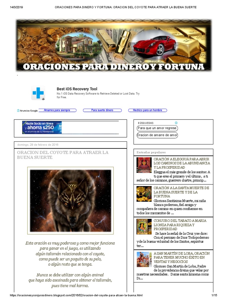 Oraciones para Dinero y Fortuna - Oracion Del Coyote para Atraer La ...