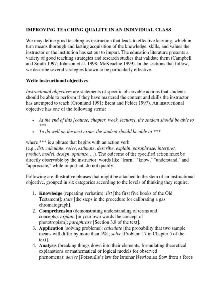 Improving Teaching Quality in An Individual Class | PDF | Educational ...
