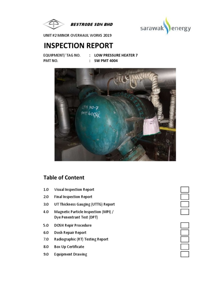 UTTG Inspection Report for Low Pressure Heater | PDF | Business Process ...