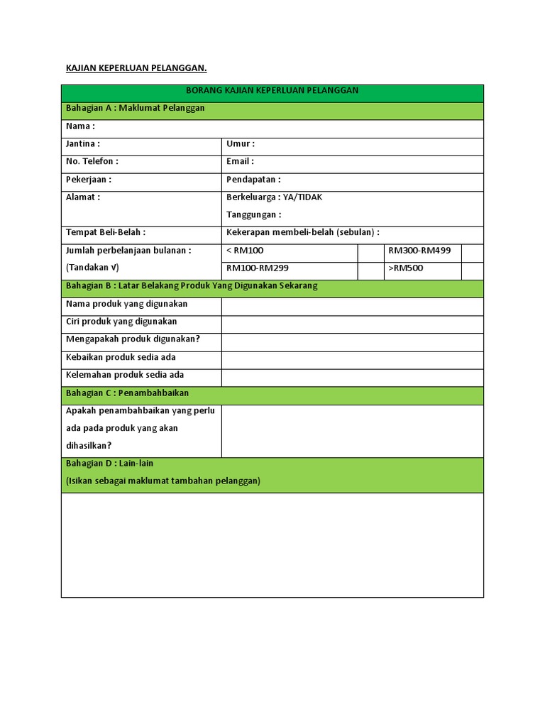 Contoh Borang Kajian Keperluan Pelanggan Rbt Tingkatan 3