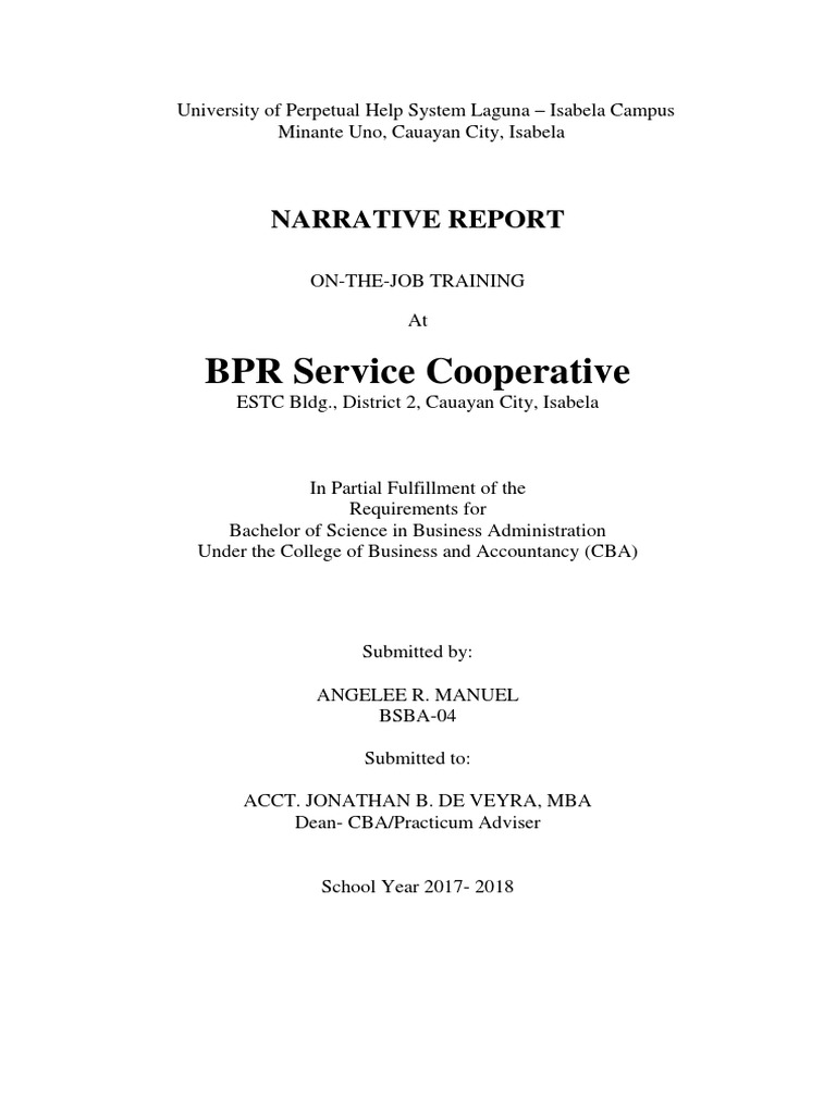 Ojt Narrative Report | PDF | Outsourcing | Risk Management