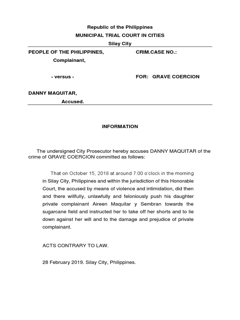 Republic of The Philippines Municipal Trial Court in Cities Silay City ...