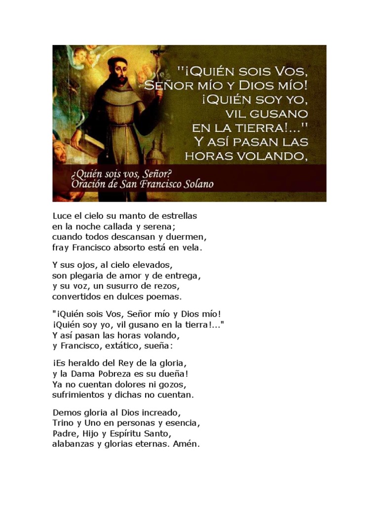 Oracion San Francisco Solano | PDF | Oración | Creencia religiosa y doctrina
