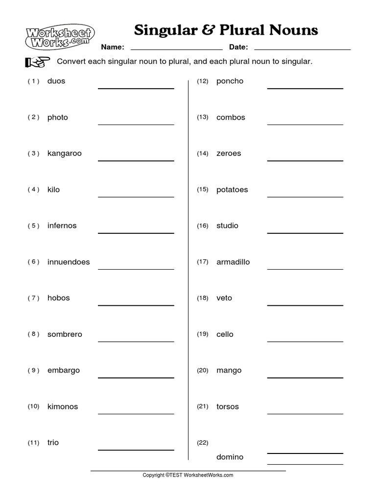 WorksheetWorks Singular Plural Nouns 7 PDF Language Mechanics