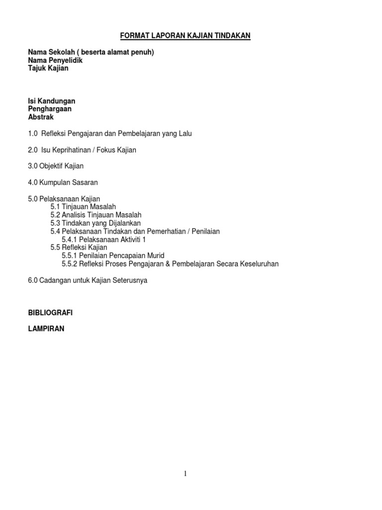 Contoh Laporan Kajian Tindakan Format Asas Pdf