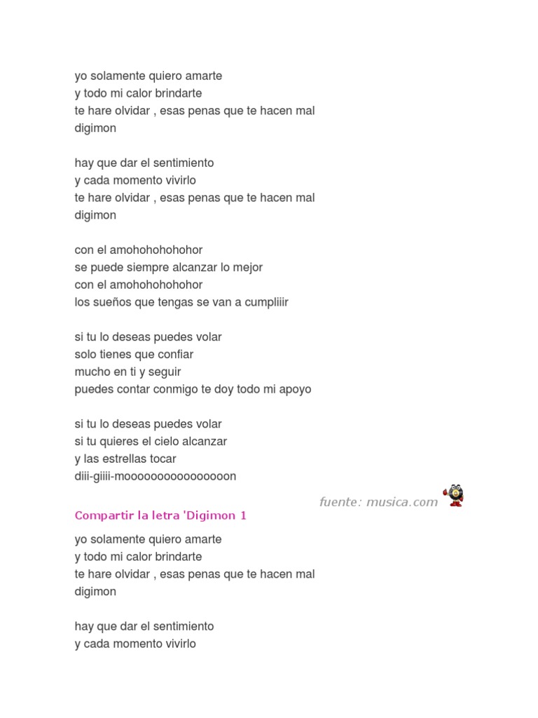 Letra del Opening de Digimon 1 | PDF | Ocio
