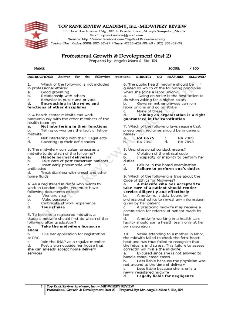 Professional Growth & Development (Test 2) Top Rank Review Academy