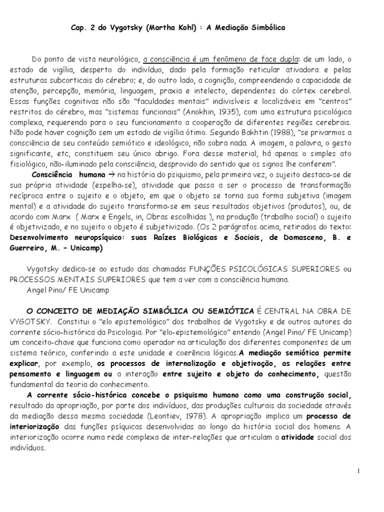 Mediação Simbólica em Vygotsky | PDF | Aprendizado | Psicologia
