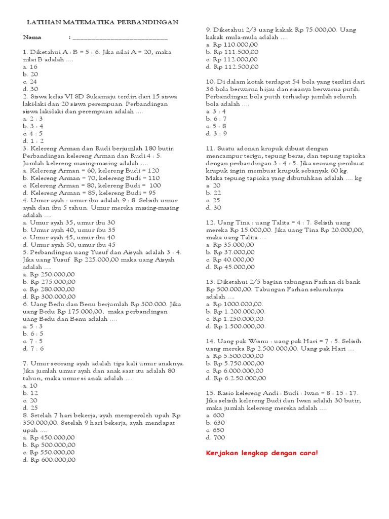 Latihan Matematika Perbandingan