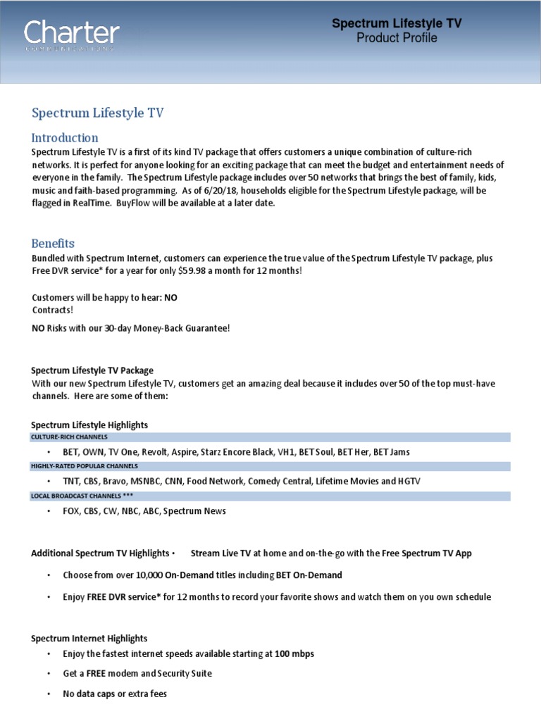 spectrum lifestyle package channels