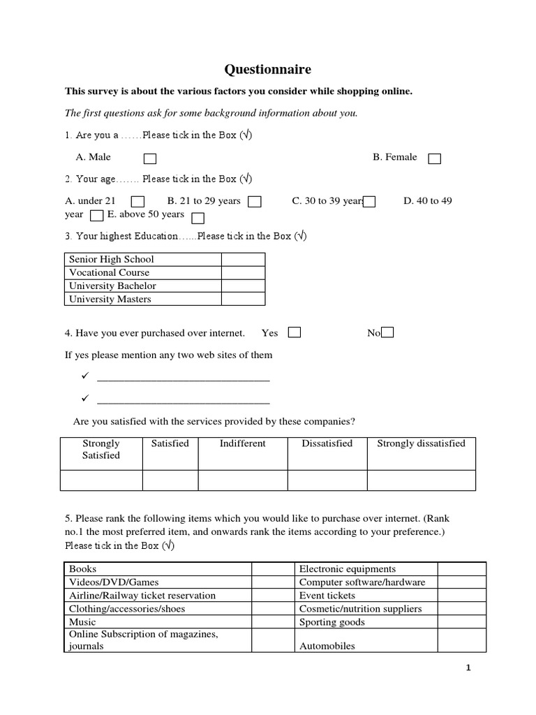 Questionnaire of Digital Marketing Survey of Online Consumer Advertising Online Advertising