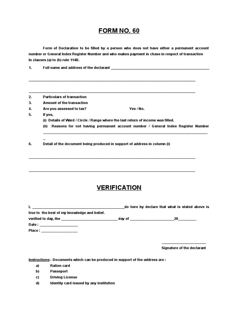 Form 60 Declaration Instructions | PDF