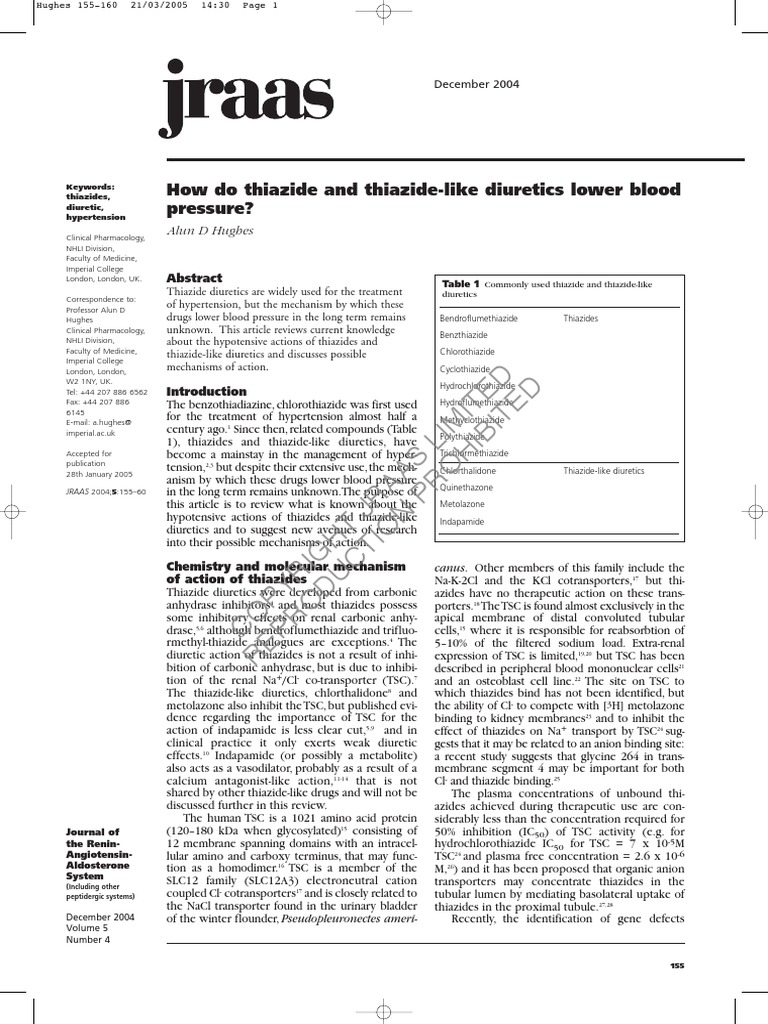How Do Thiazide and ThiazideLike Diuretics Lower Blood Pressure PDF