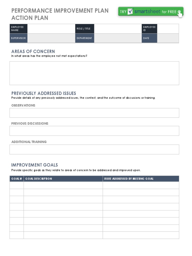 IC Performance Improvement Plan Action Plan Template 9258 | PDF | Goal |  Information