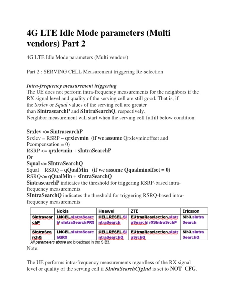 4G LTE Idle Mode Measurement Parameters | PDF | 4 G ...
