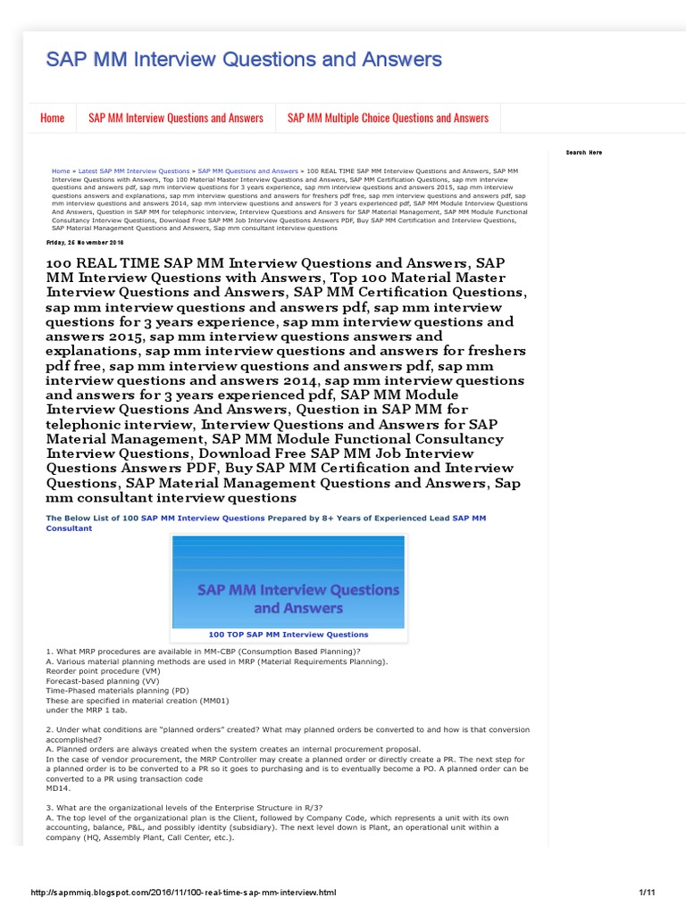 SAP MM Interview Questions and Answers SAP MM Interview Questions and ...
