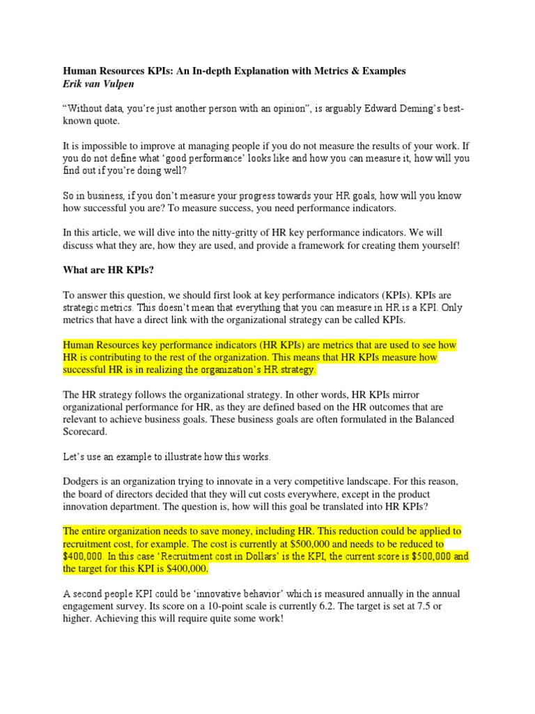 Essential HR KPIs and Metrics Guide | PDF | Performance Indicator ...