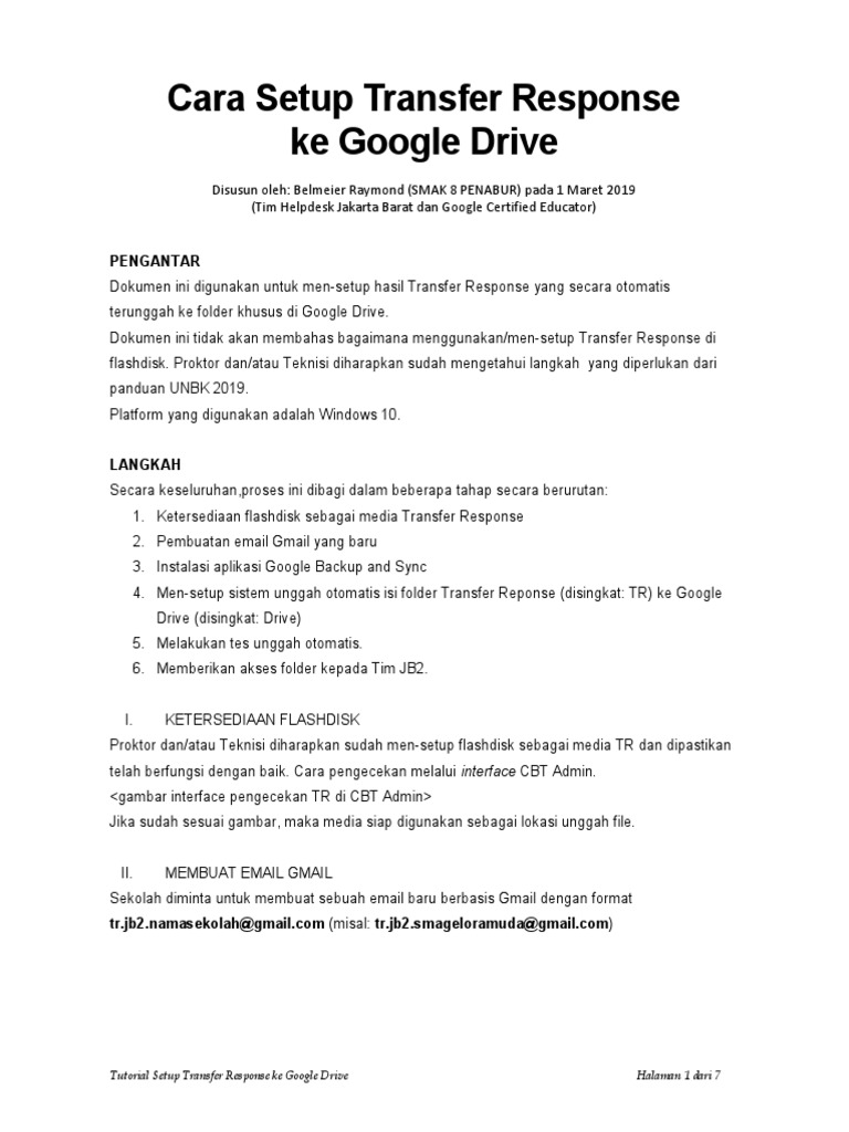 Setup Transfer Response ke Google Drive | PDF