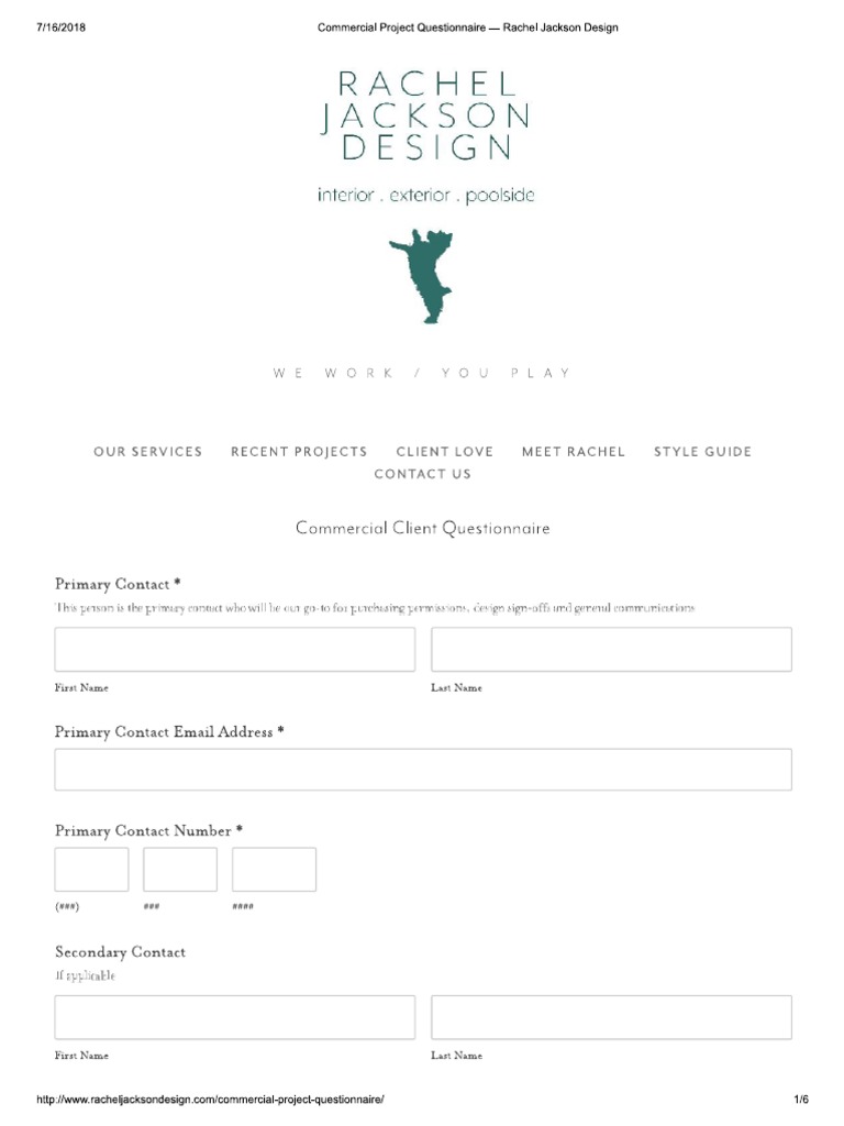 Commercial Project Questionnaire Rachel Jackson Design