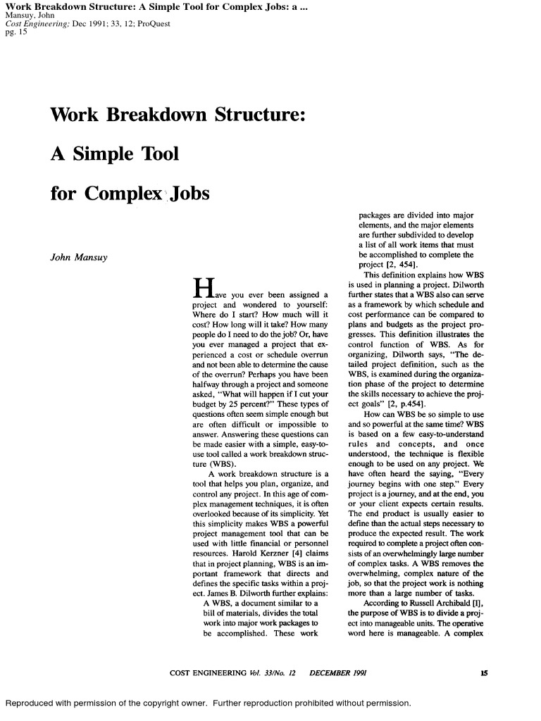 Cost Engineering Dec 1991 33, 12 Proquest PDF