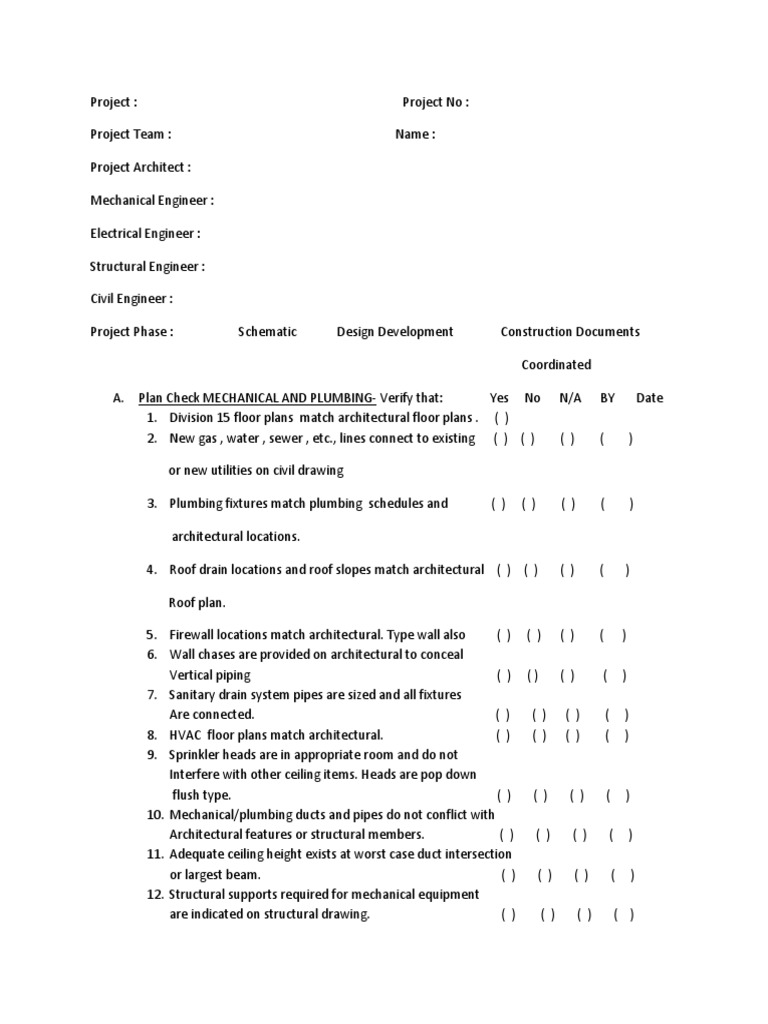 MEP Construction Inspection Checklist | PDF | Duct (Flow) | Plumbing