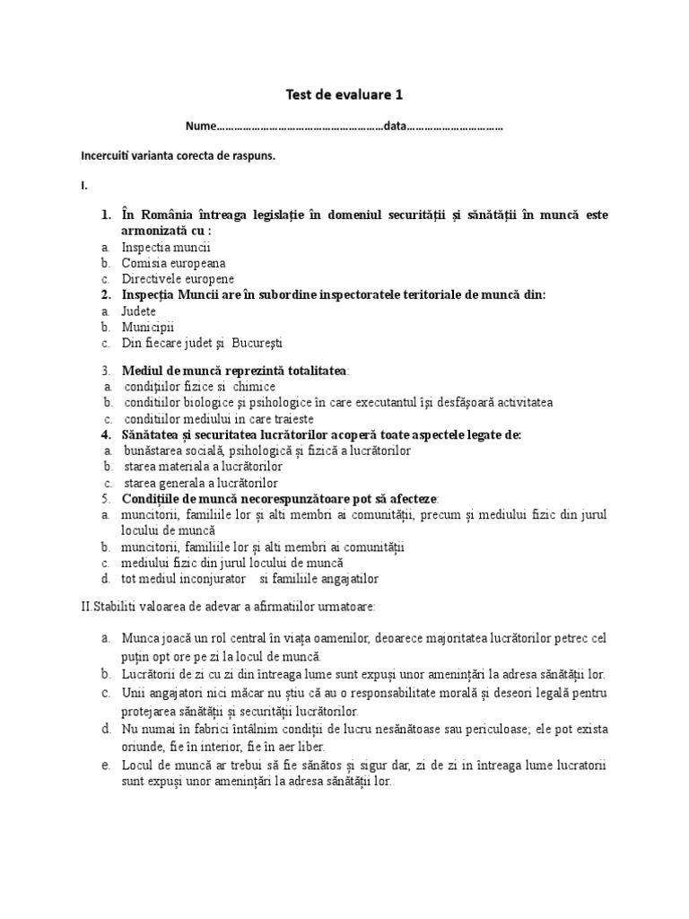 10 Test de Evaluare 1 | PDF