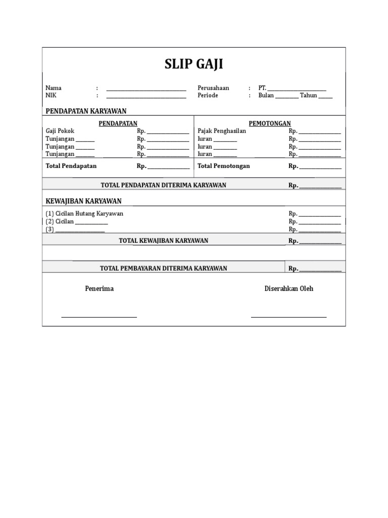 Contoh Slip Gaji Karyawan Cafe Guru Paud