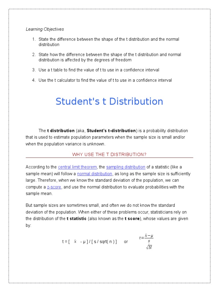 Understanding the T Distribution | PDF | Sample Size Determination ...