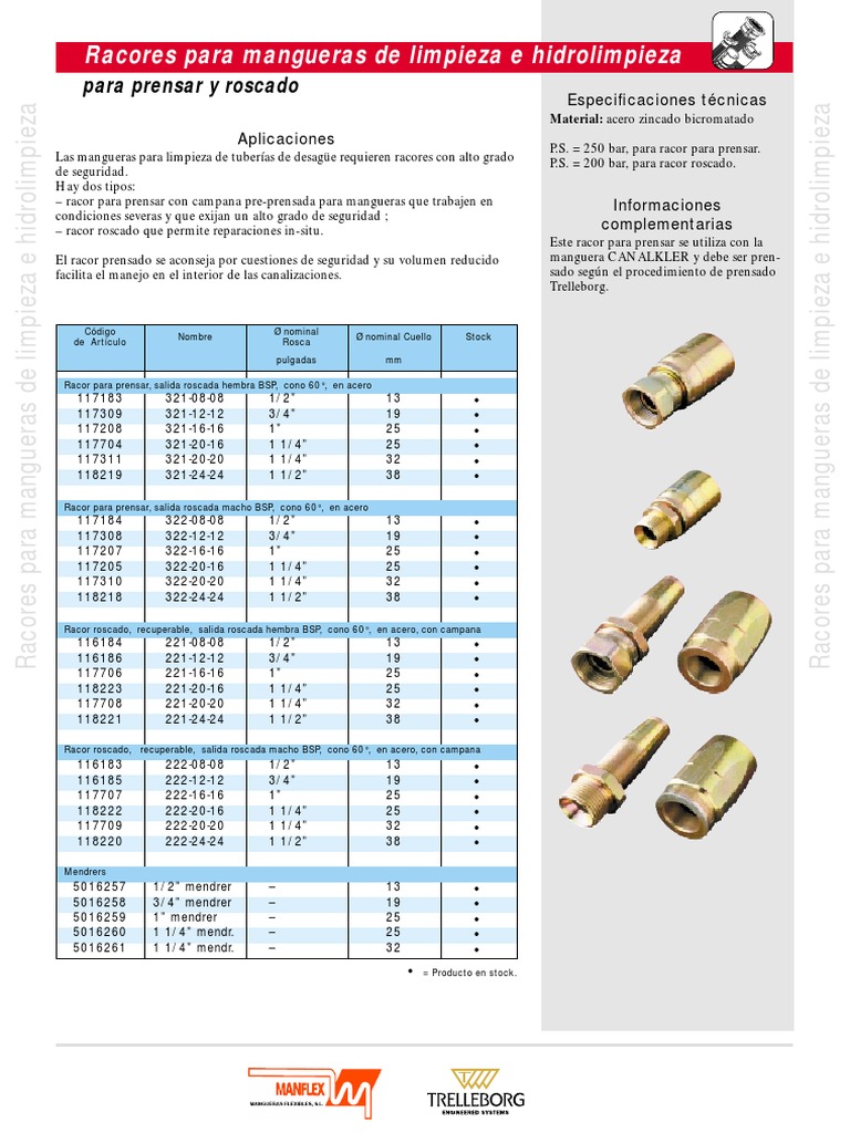 Racores de Acero para Mangueras de Limpieza | PDF | Materiales de ...