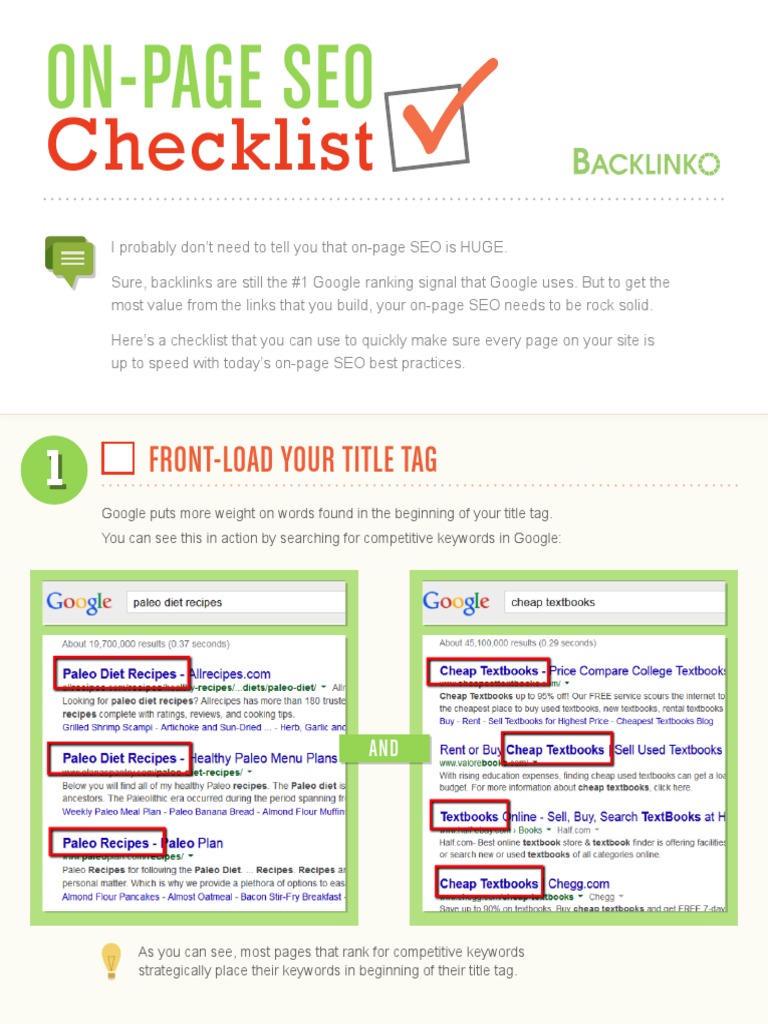 On-Page SEO Best Practices Checklist | PDF | Search Engine Optimization ...