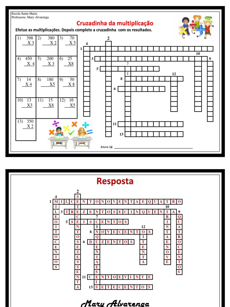 Jogo pedagógico - Cruzadinha da multiplicação