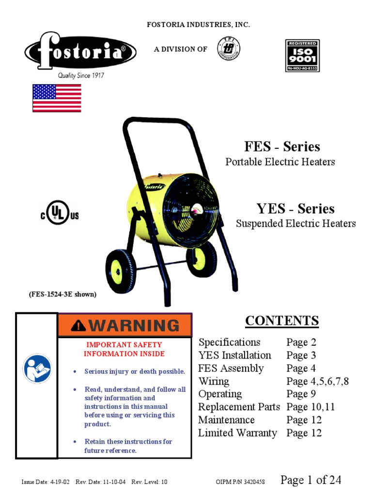 Calentador Fostoria FES 1024 1CA | PDF | Electrical Wiring | Electrical  Connector