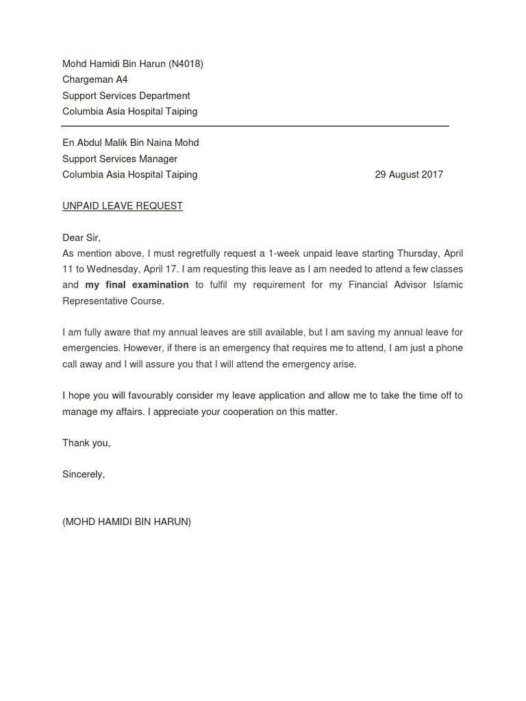Surat Unpaid Leave PDF