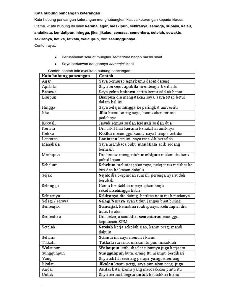 Kata Hubung Pancangan Keterangan Pdf