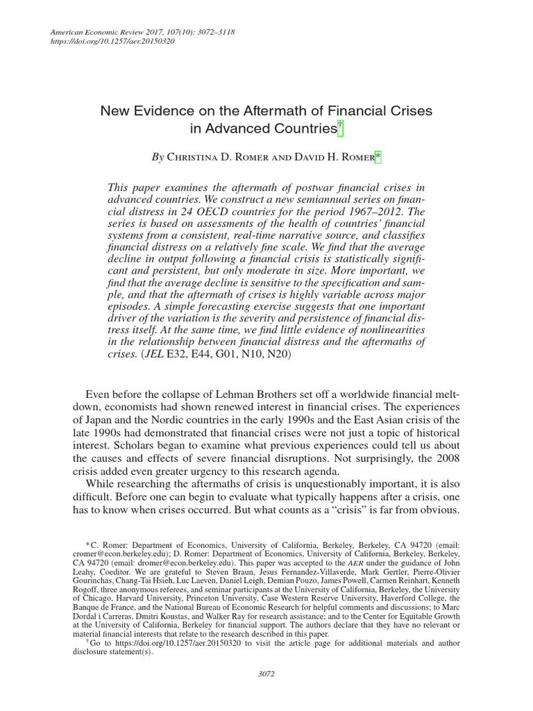 New Evidence On The Aftermath of Financial Crises in Advanced ...