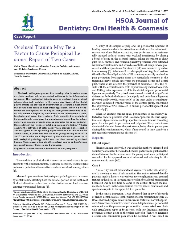 Occlusal Trauma and Periapical Lesions | PDF | Periodontology | Dental ...