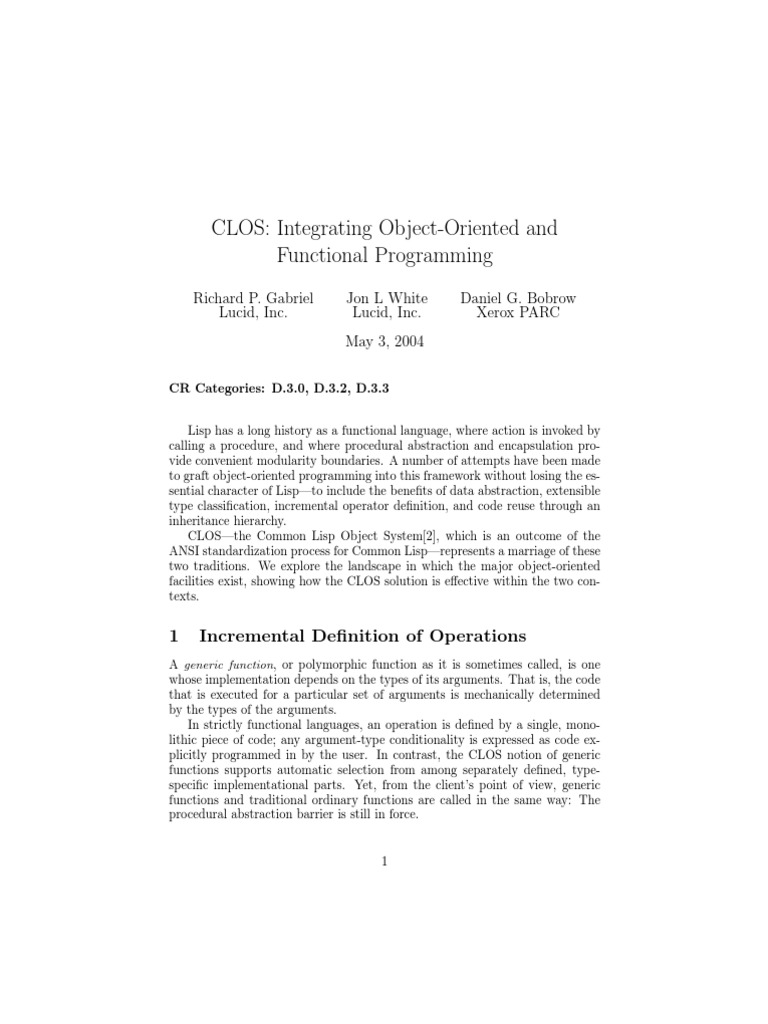 CLOS: Integrating Object-Oriented and Functional Programming | PDF ...