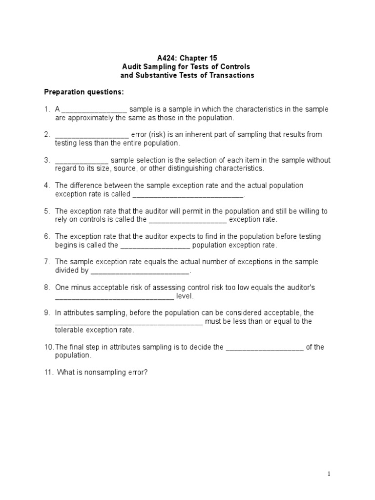 A424: Chapter 15 Audit Sampling For Tests of Controls and Substantive ...