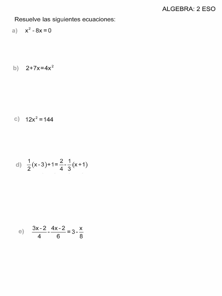 Examen Algebra 2 Eso PDF