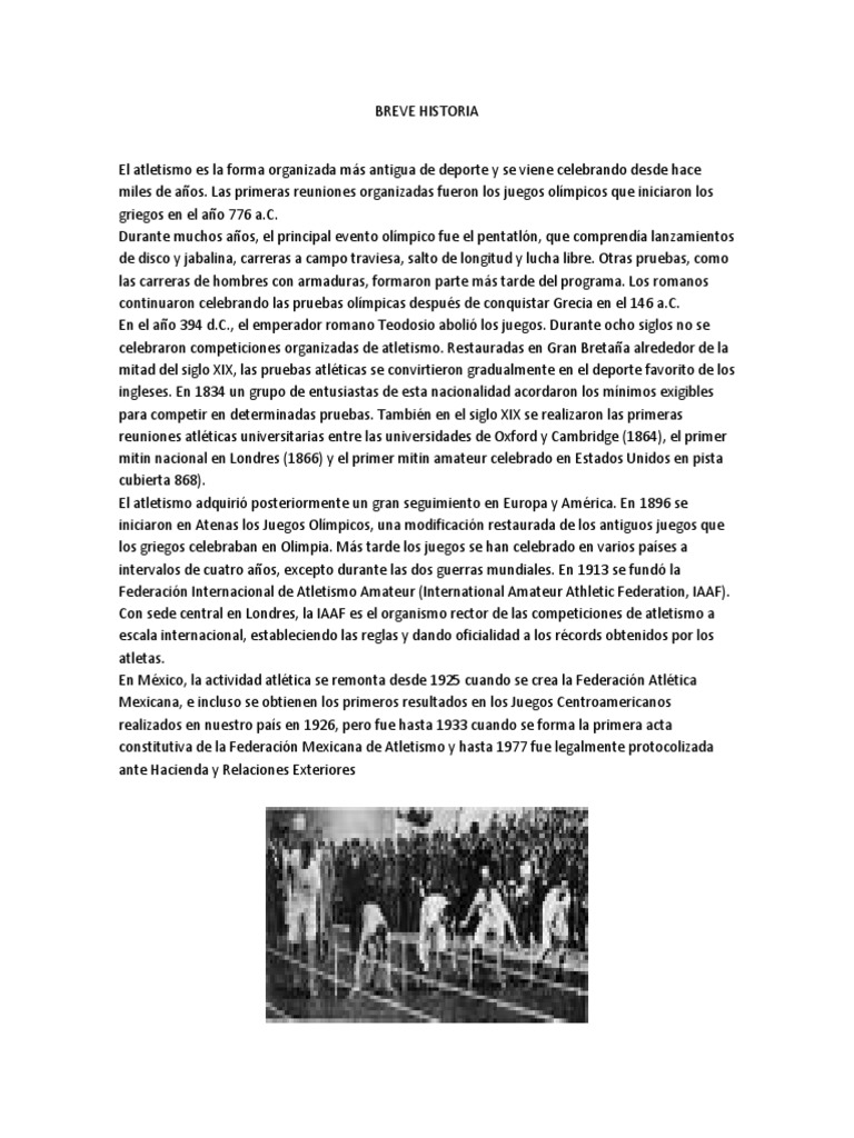 Historia del Atletismo y sus Pruebas | PDF | Deporte del atletismo ...