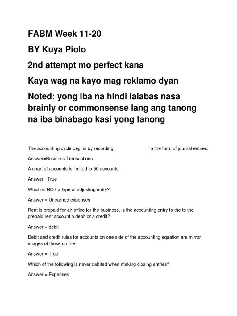 FABM Worksheet Insights by Kuya Piolo | PDF | Debits And Credits ...