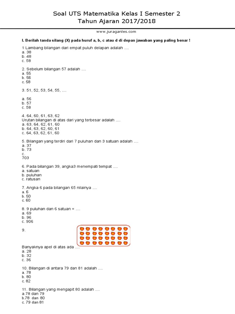 Soal Uts Matematika Kelas 1 Semester 2