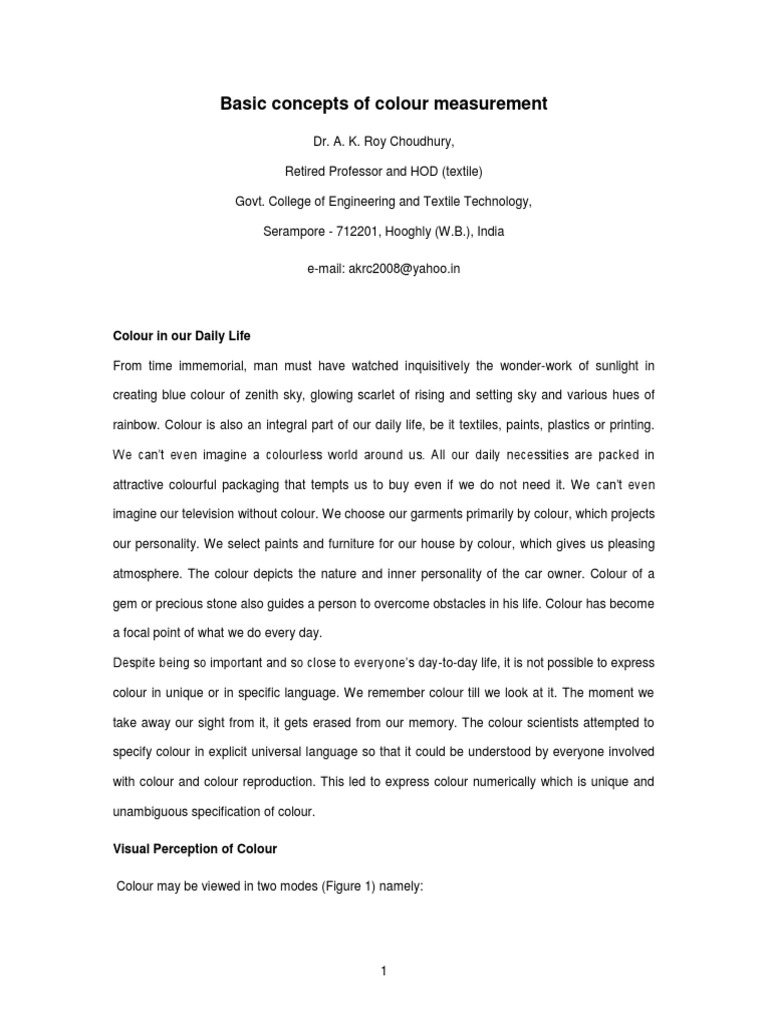 Basic Concepts of Colour Measurement | PDF | Color | Qualia