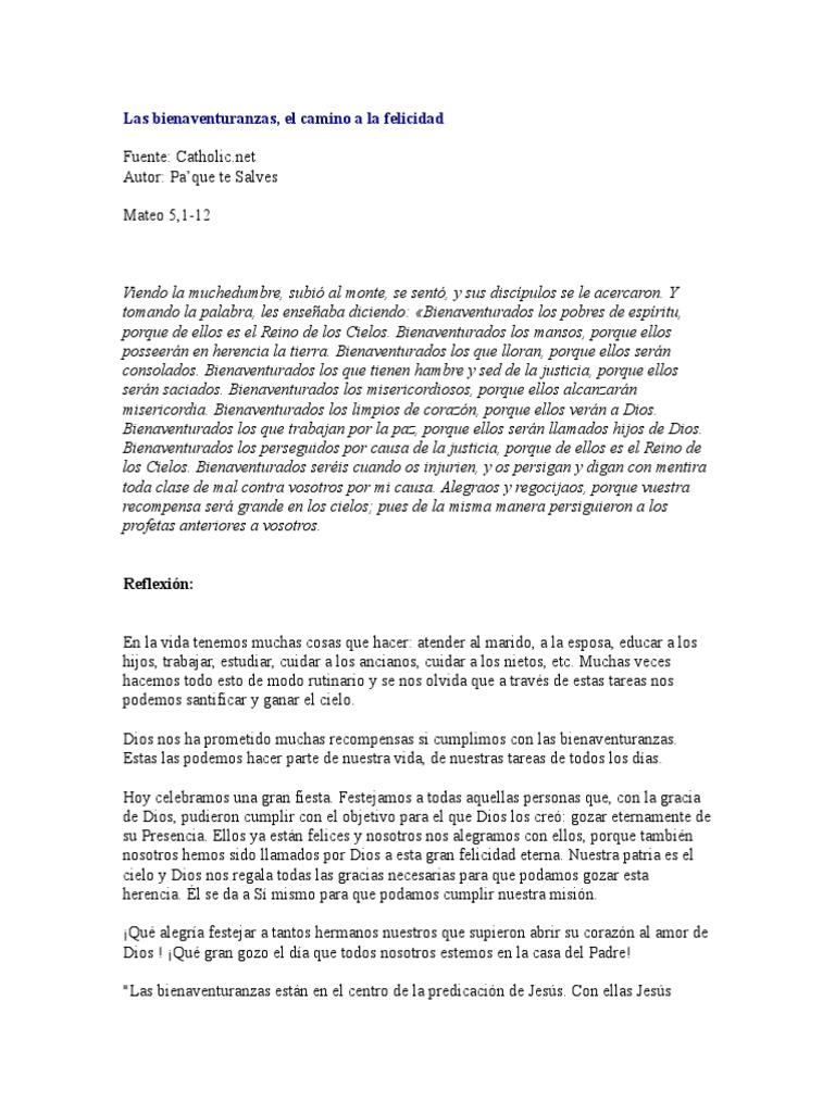 Bienaventuranzas: Camino a la Felicidad | PDF | Bienaventuranzas ...