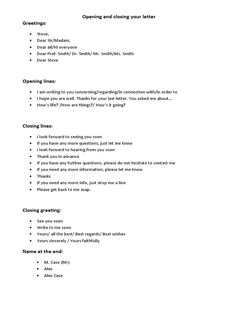 Formal And Informal Letter Greetings Pdf