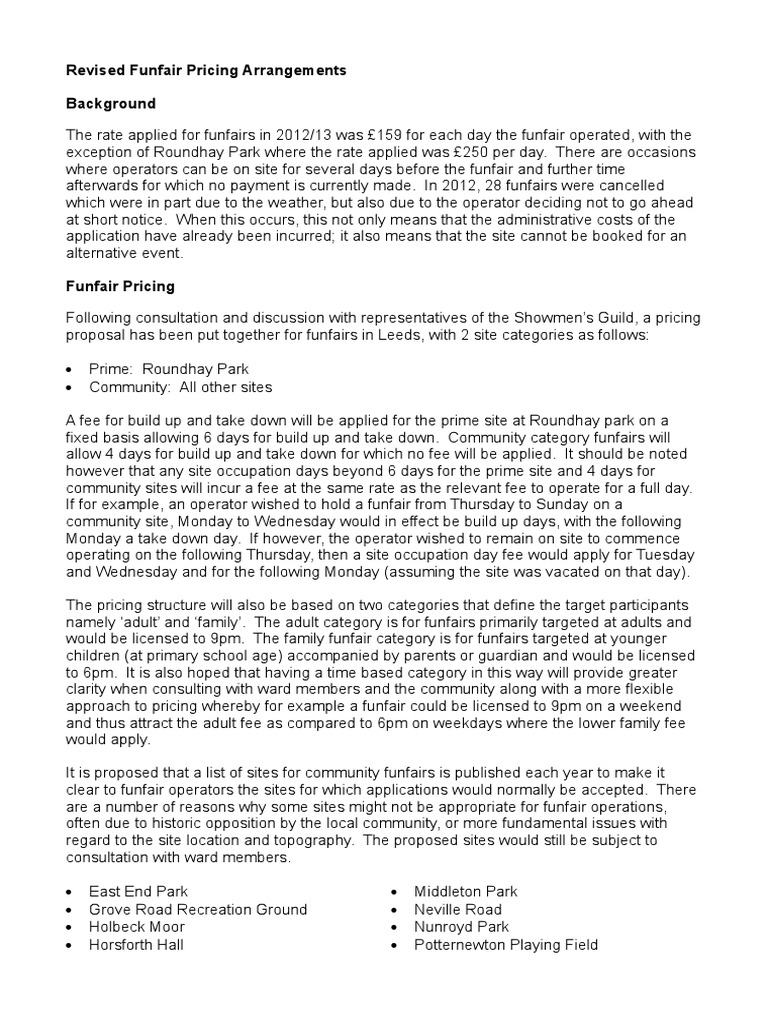 Revised Funfair Pricing in Leeds | PDF | Fee | Government