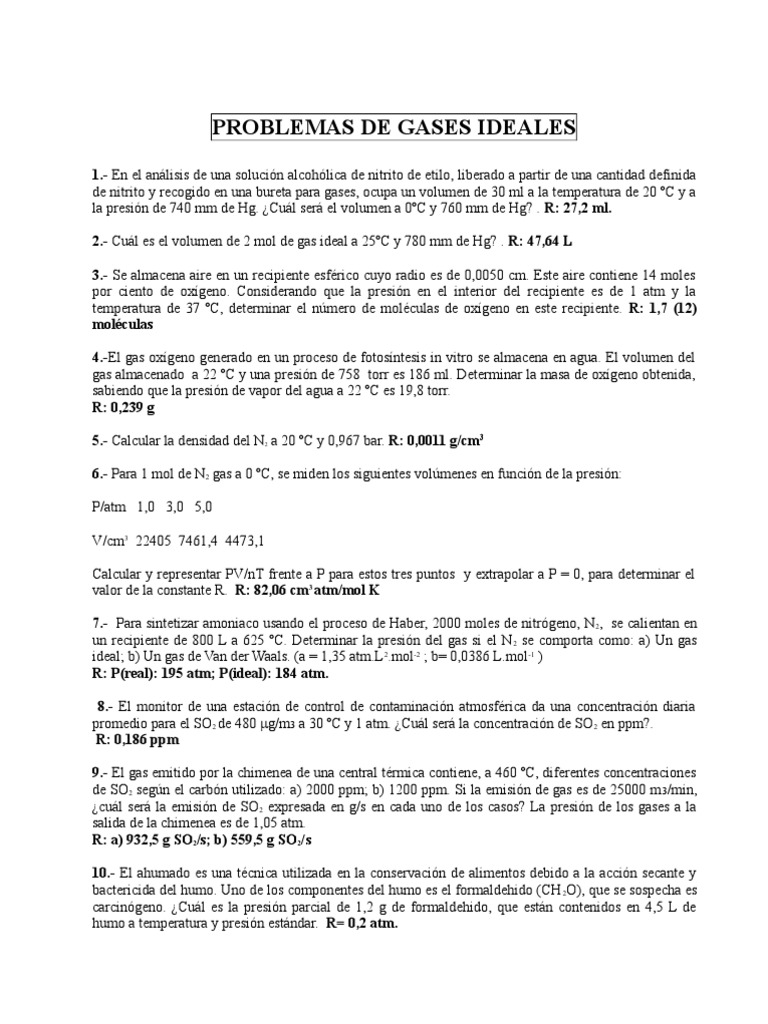 Problemas Resueltos de Gases Ideales | PDF | Gases | Mole (Unidad)