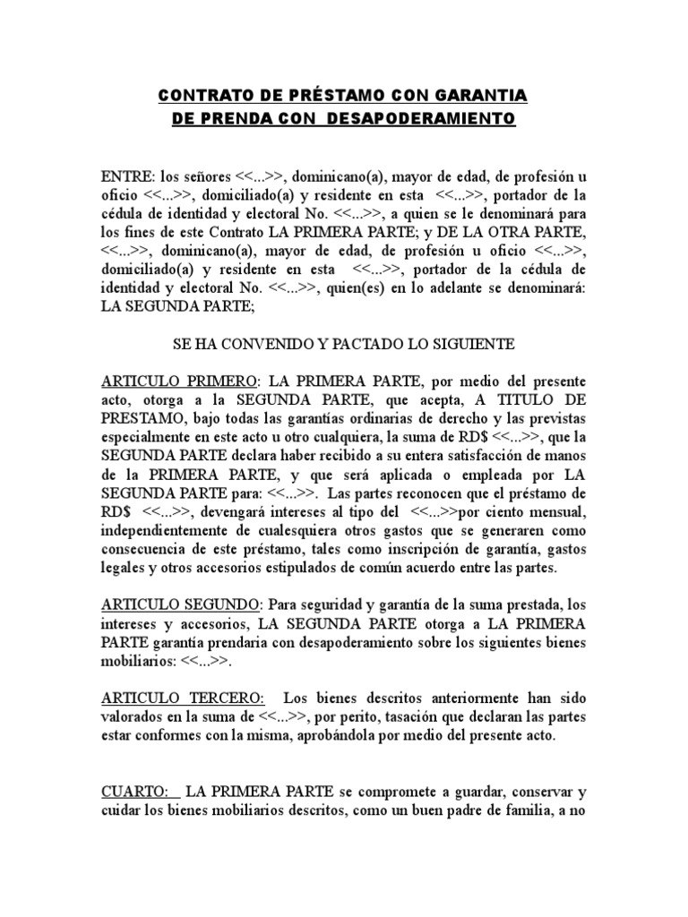 Contrato de Préstamo con Garantía Prendaria | PDF | Instituciones ...