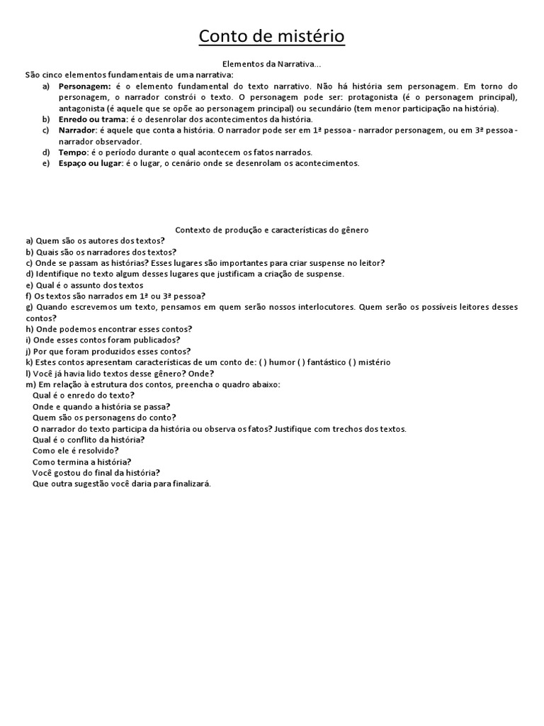 Estrutura do Conto de Mistério | PDF