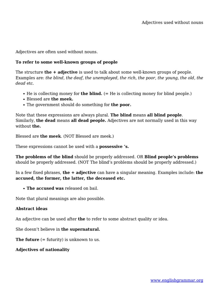 Using Adjectives as Nouns | PDF | Language Arts & Discipline